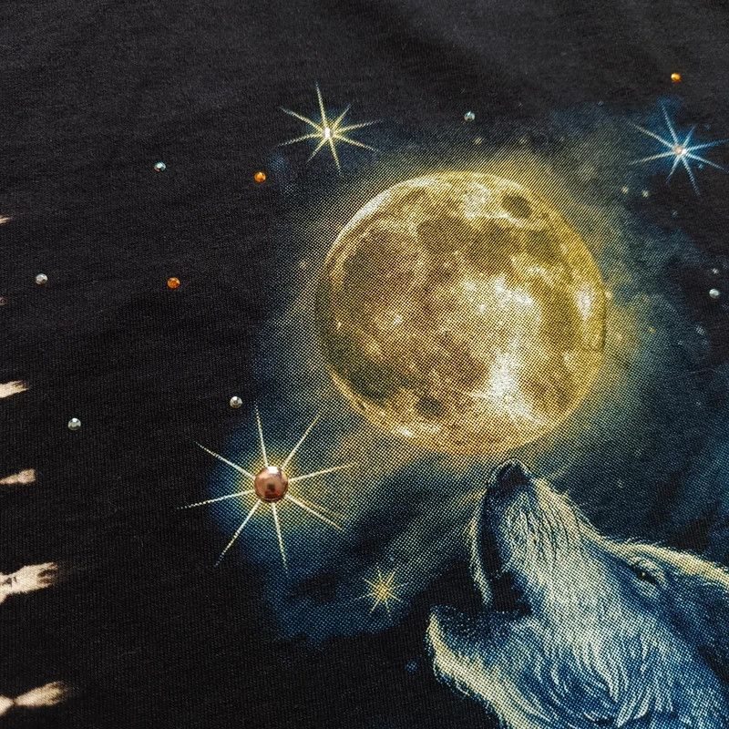 Vintage Vintage 90s Black Tshirt Wolf Moon Print Double Sided XL Size US XL / EU 56 / 4 - 4 Thumbnail