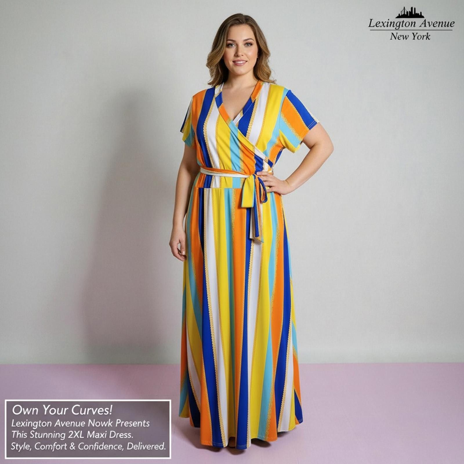 2XL Wrap Maxi Dress with Colorful Vertical Stripes