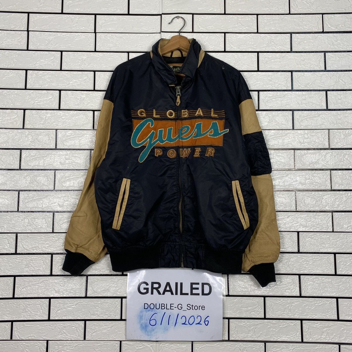Guess 📌Vintage Bomber Leather Jacket Guess Big Logo Embroidery Size US L / EU 52-54 / 3 - 1 Thumbnail
