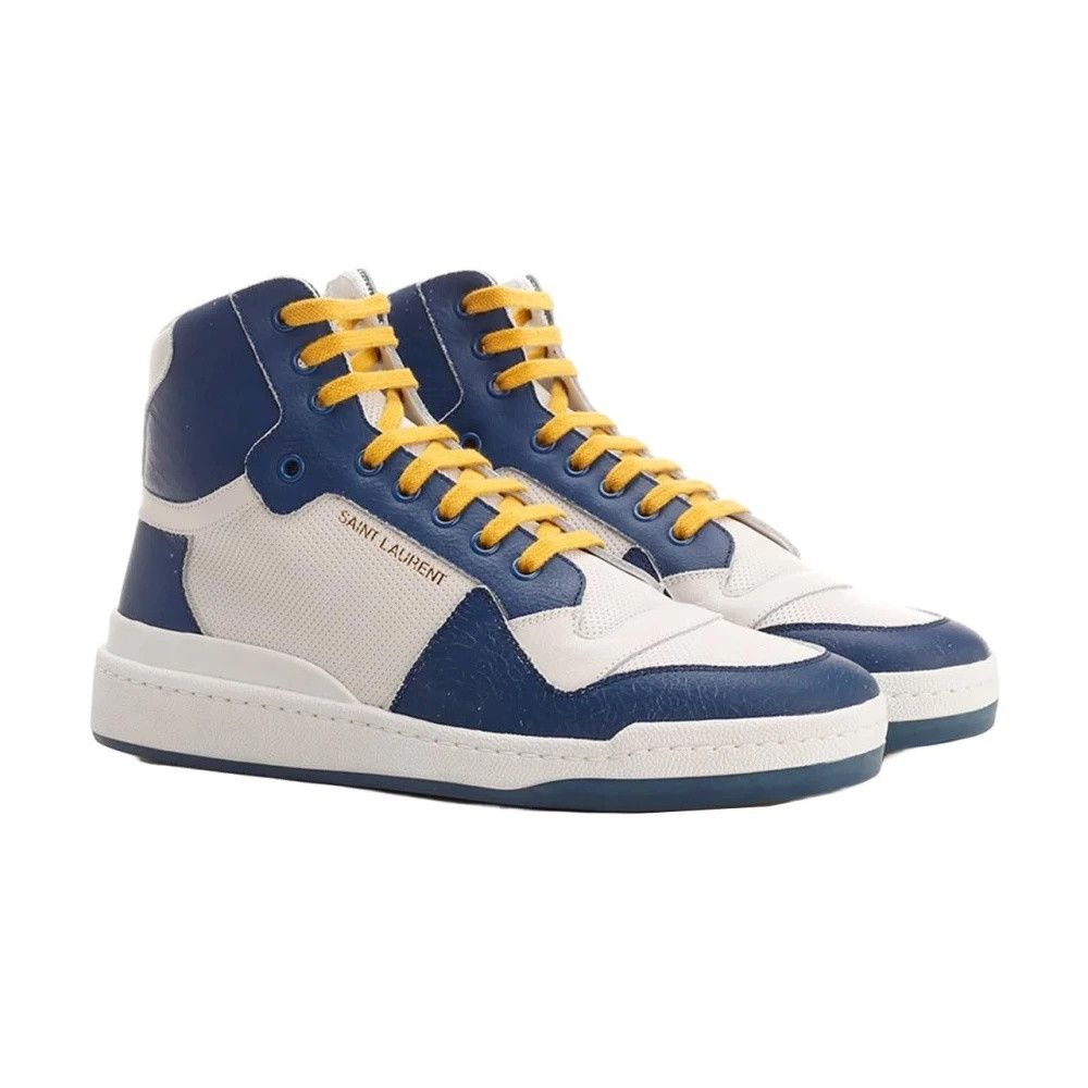Saint Laurent Paris o1y0325 Logo Hi-Top Sneakers in Blue/Off White Size US 7 / EU 40 - 2 Thumbnail