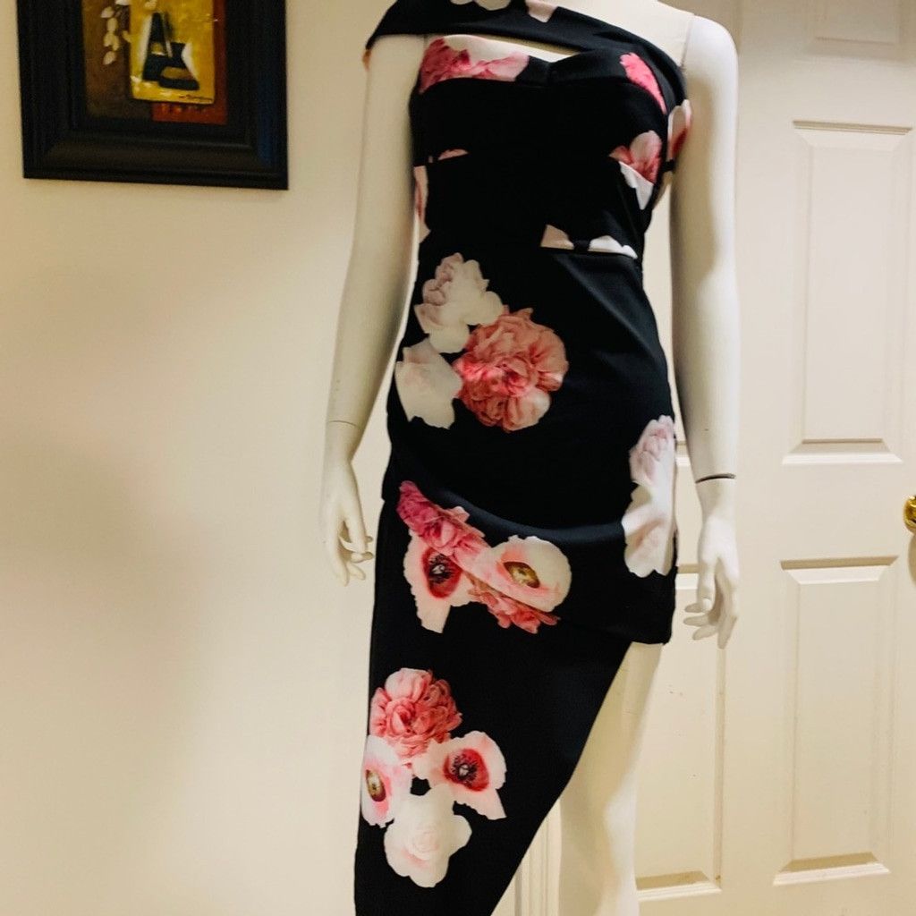 Other Zarga High Low Black Floral strapless dress Size L Size L / US 10 / IT 46 - 2 Thumbnail