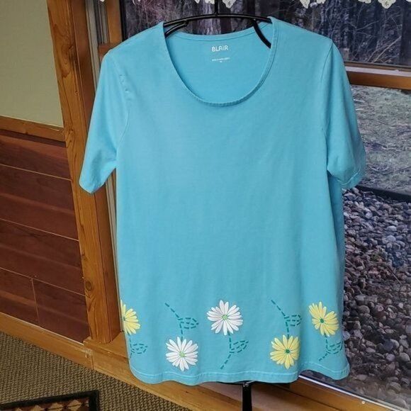 Vintage Blair Embellished Graphic Floral Short Sleeve Round Neck Sz. Size XL / US 12-14 / IT 48-50 - 2 Thumbnail