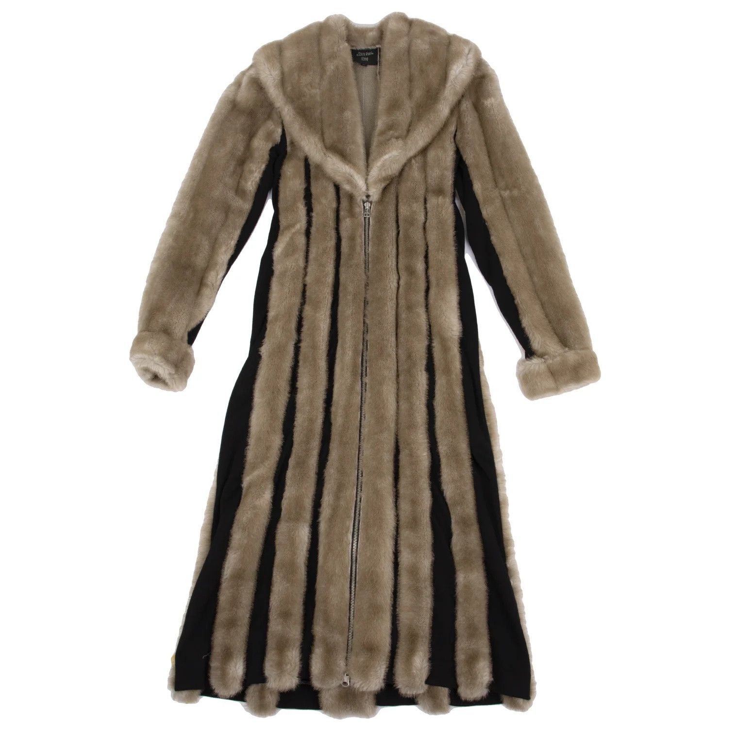Jean Paul Gaultier Fur Striped Double Zip Coat in Beige and Black Size US XXL / EU 58 / 5 - 2 Thumbnail