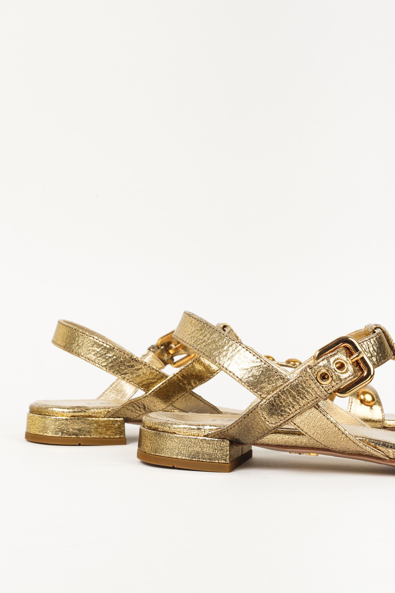 Prada Prada Gold Metallic Studded Flat Sandals Size US 9 / IT 39 - 8 Thumbnail