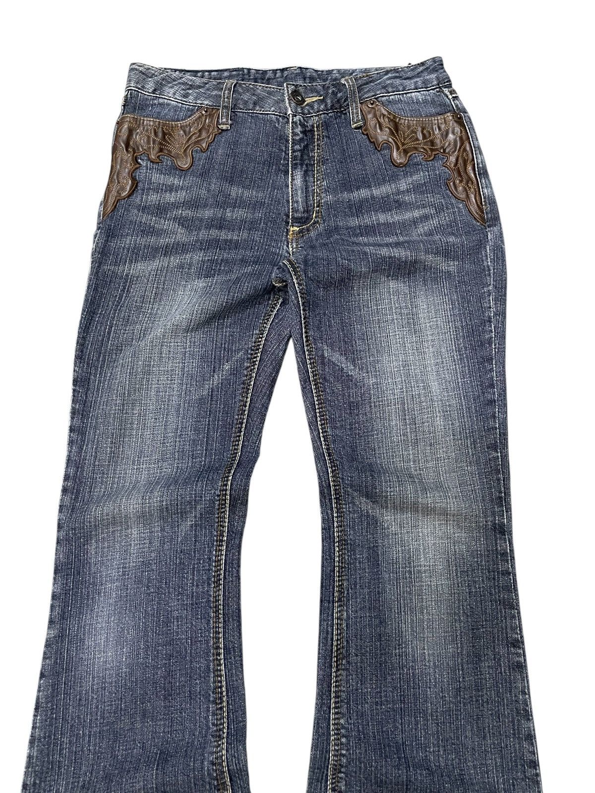 Japanese Brand × Tornado Mart Tornado Mart Style Tribal Leather Trimmed Flare Jeans Size US 26 / EU 42 - 7 Thumbnail