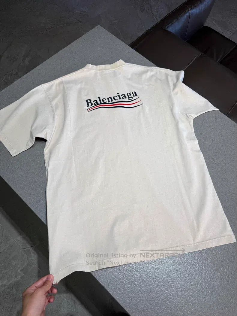 Balenciaga Balenciaga Embroidered Cola Logo Beige Round Neck Short Sl Size US M / EU 48-50 / 2 - 6 Thumbnail