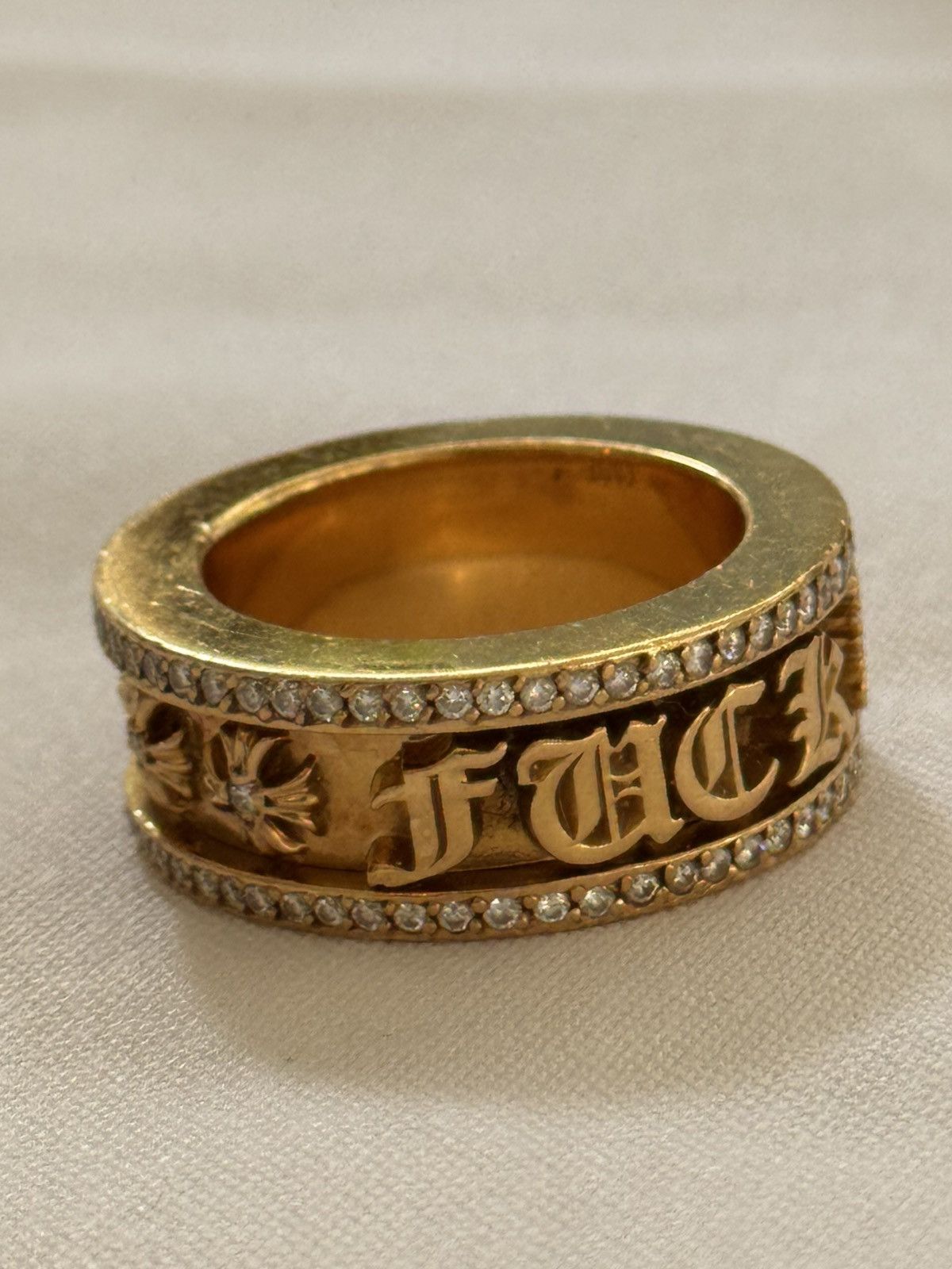 Chrome Hearts 1/1 SPINNING MECHANISM 22K GOLD DIAMOND F*** You RING Size ONE SIZE - 7 Thumbnail