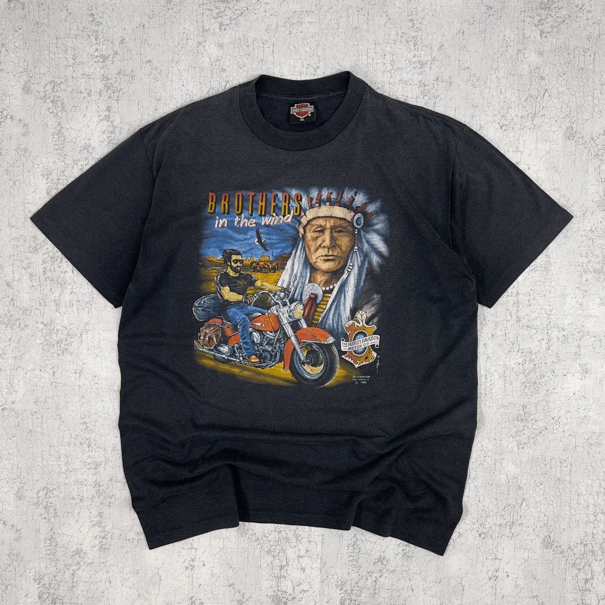 Harley Davidson 1990 3D Emblem Harley Davidson “Brothers In The Wind” Shirt Size US XL / EU 56 / 4 - 1 Thumbnail