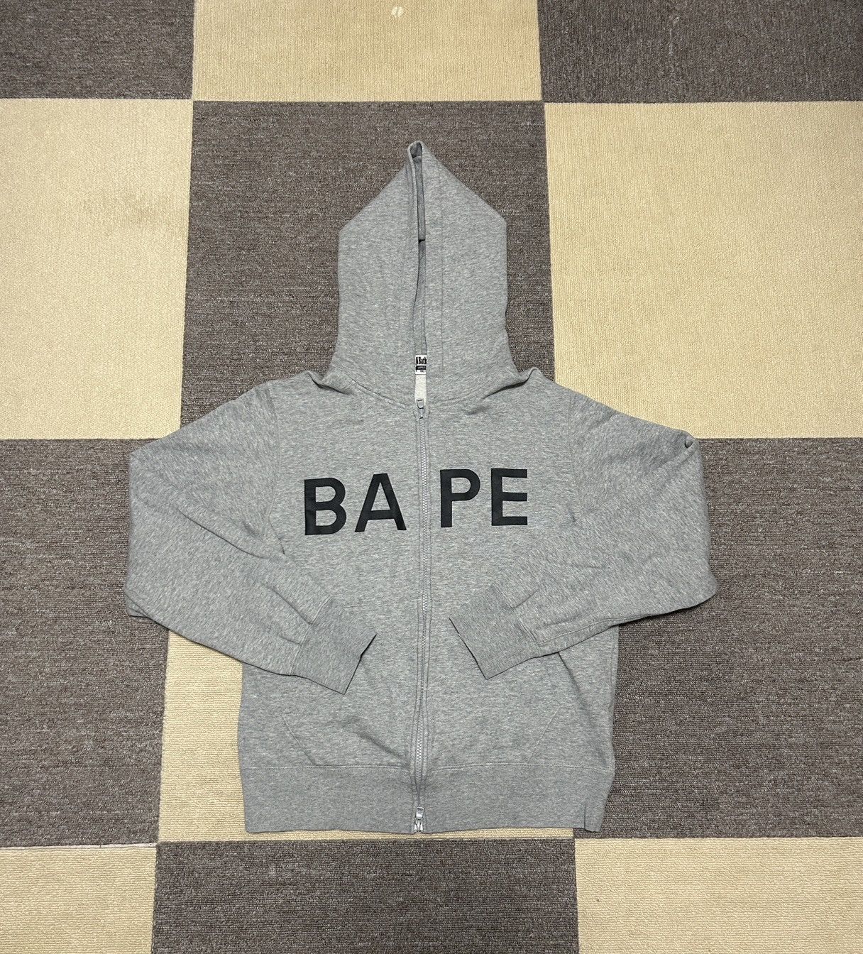 Pre-owned Bape Gray Spell Out Logo Happy Bag Zip Hoodie In Grey