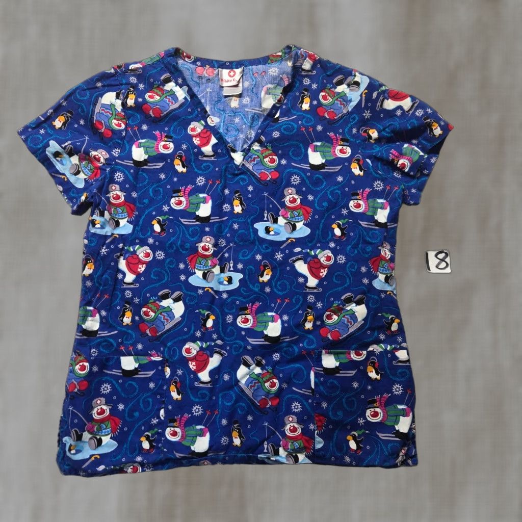 Vintage VINTAGE White Cross Shirt Women Large Blue Snowman Holiday Scrub Top Shirt Adult Womens Large Snowman Patterned 90s Christmas Size L / US 10 / IT 46 - 1 Thumbnail