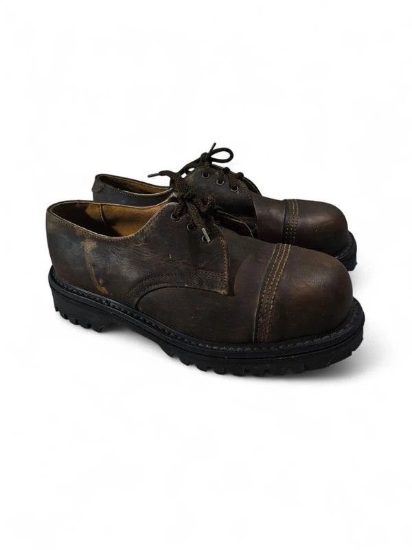 Genuine Leather Vtg Dark Brown Chunky Leather Metal Front Shoes Workwear Size US 8 / IT 38 - 1 Thumbnail