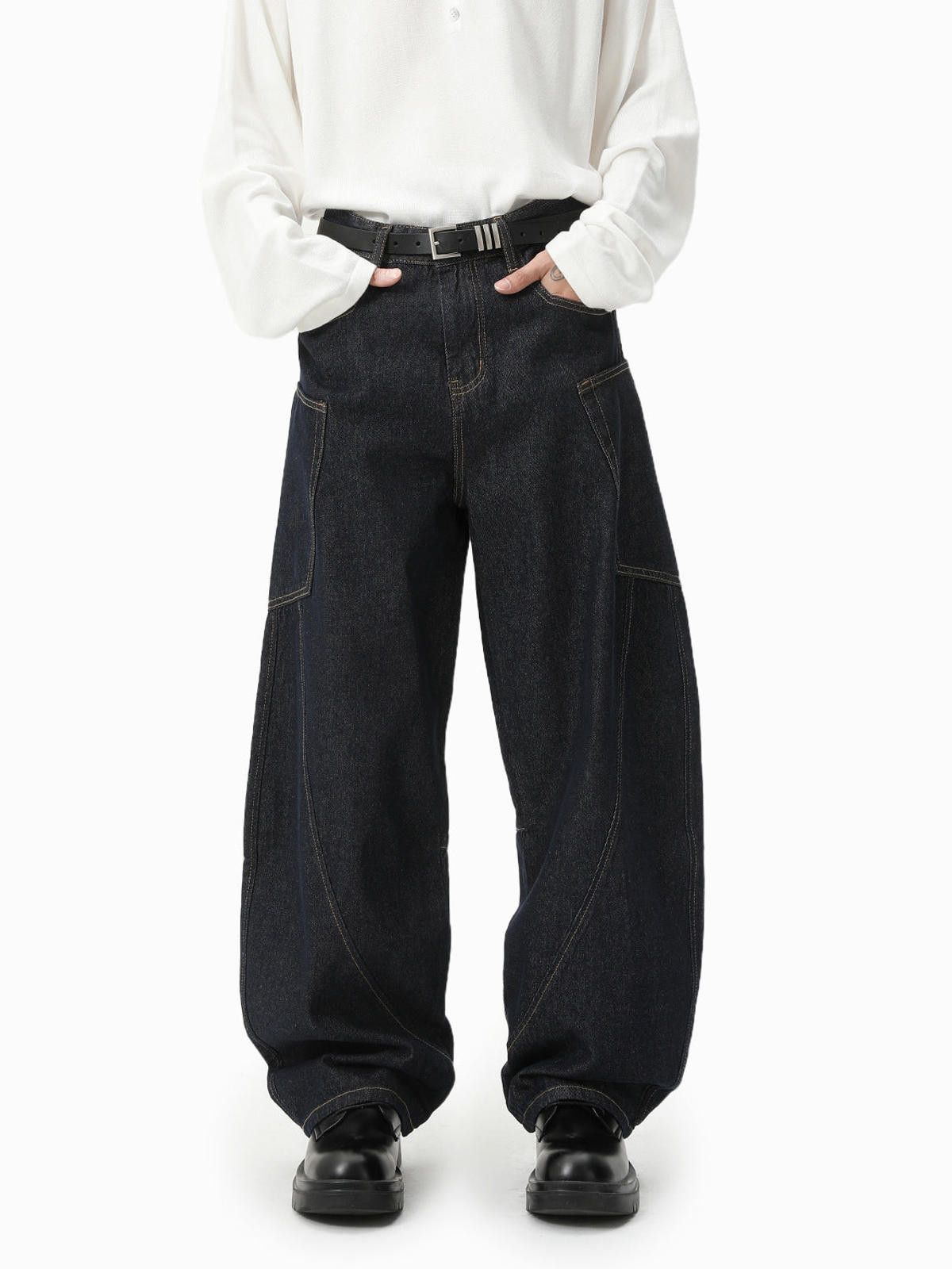 Japanese Brand Black Baggy Wide Leg Denim Jeans, Men's Loose Fit Jeans Size US 30 / EU 46 - 3 Thumbnail