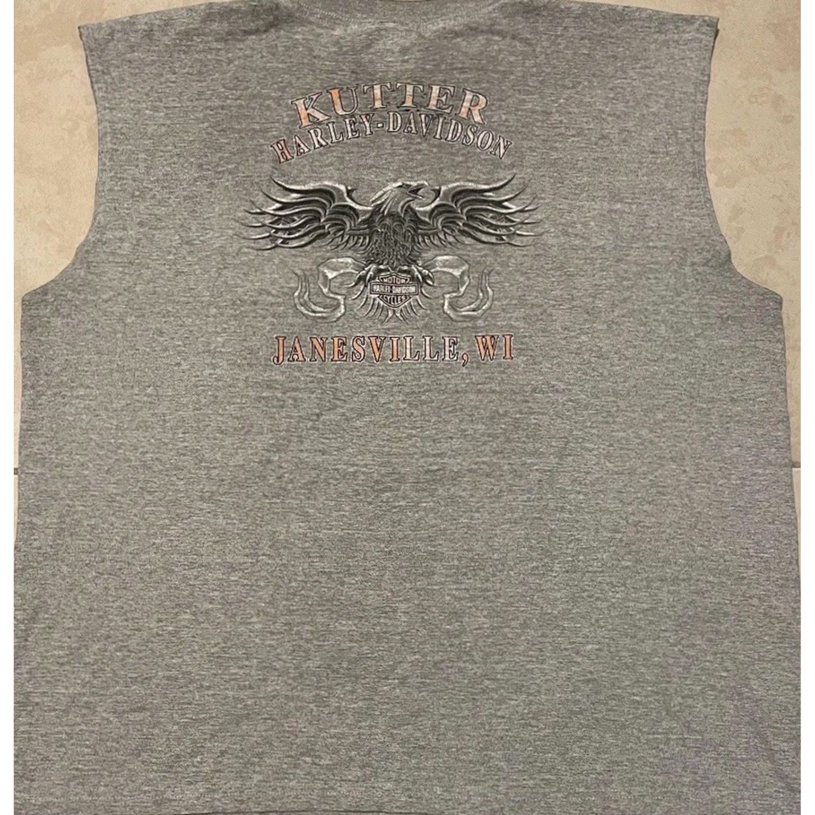Vintage VINTAGE Harley Davidson Shirt 2XL Gray Sleeveless Distressed Eagle Flame Biker Grunge 90s Y2K Mens Size US XXL / EU 58 / 5 - 2 Thumbnail