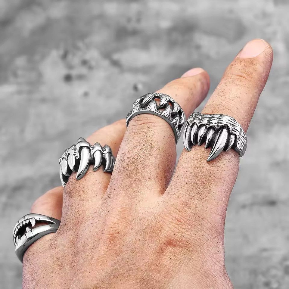 Jewelry Gothic Stainless Steel Set Of 4 Rings Teeth Punk Size ONE SIZE - 4 Thumbnail