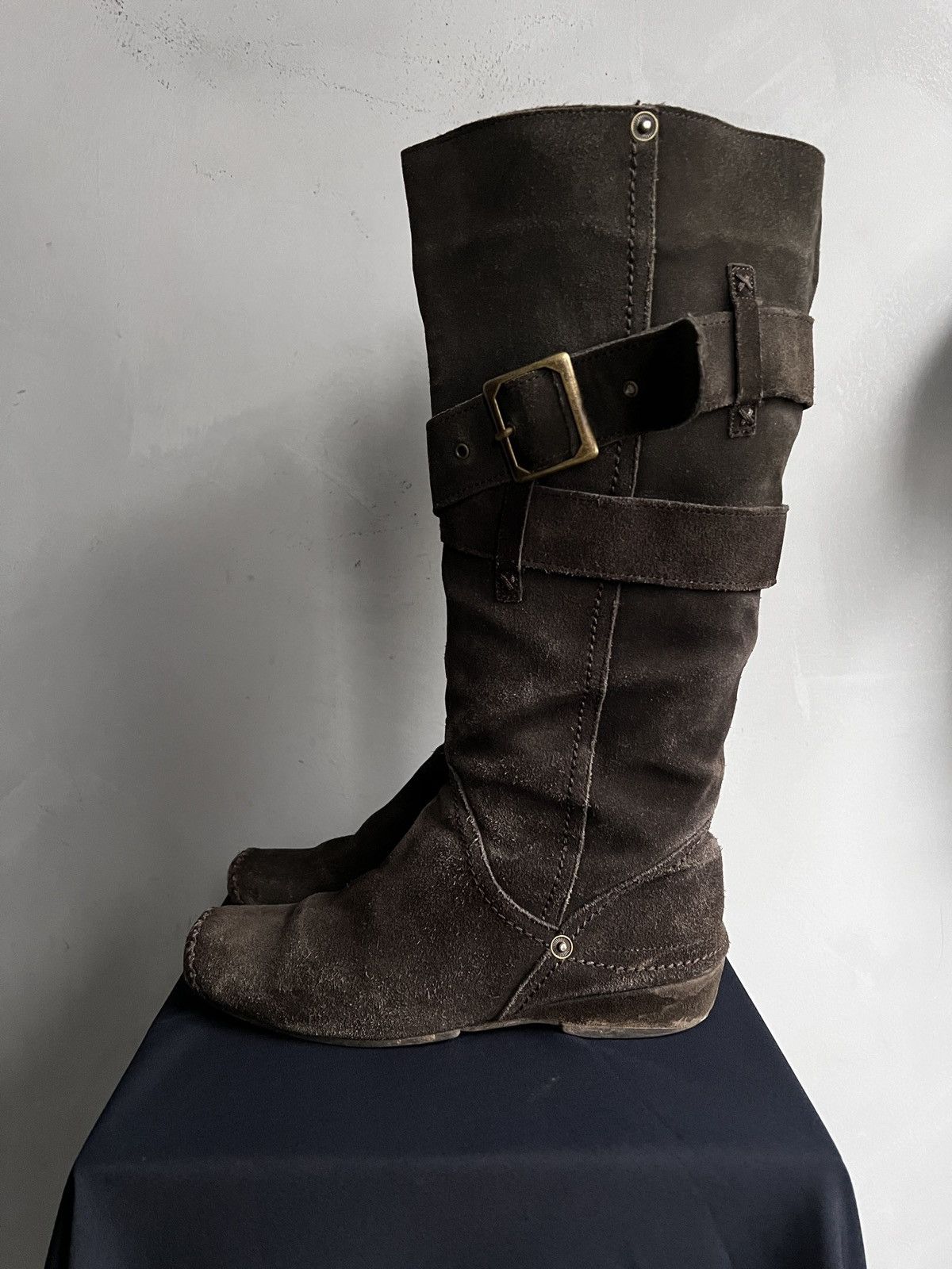 Hedi Slimane Leather suede ankle belted Maison Margiela style boots y2k Size US 7.5 / EU 40-41 - 2 Thumbnail