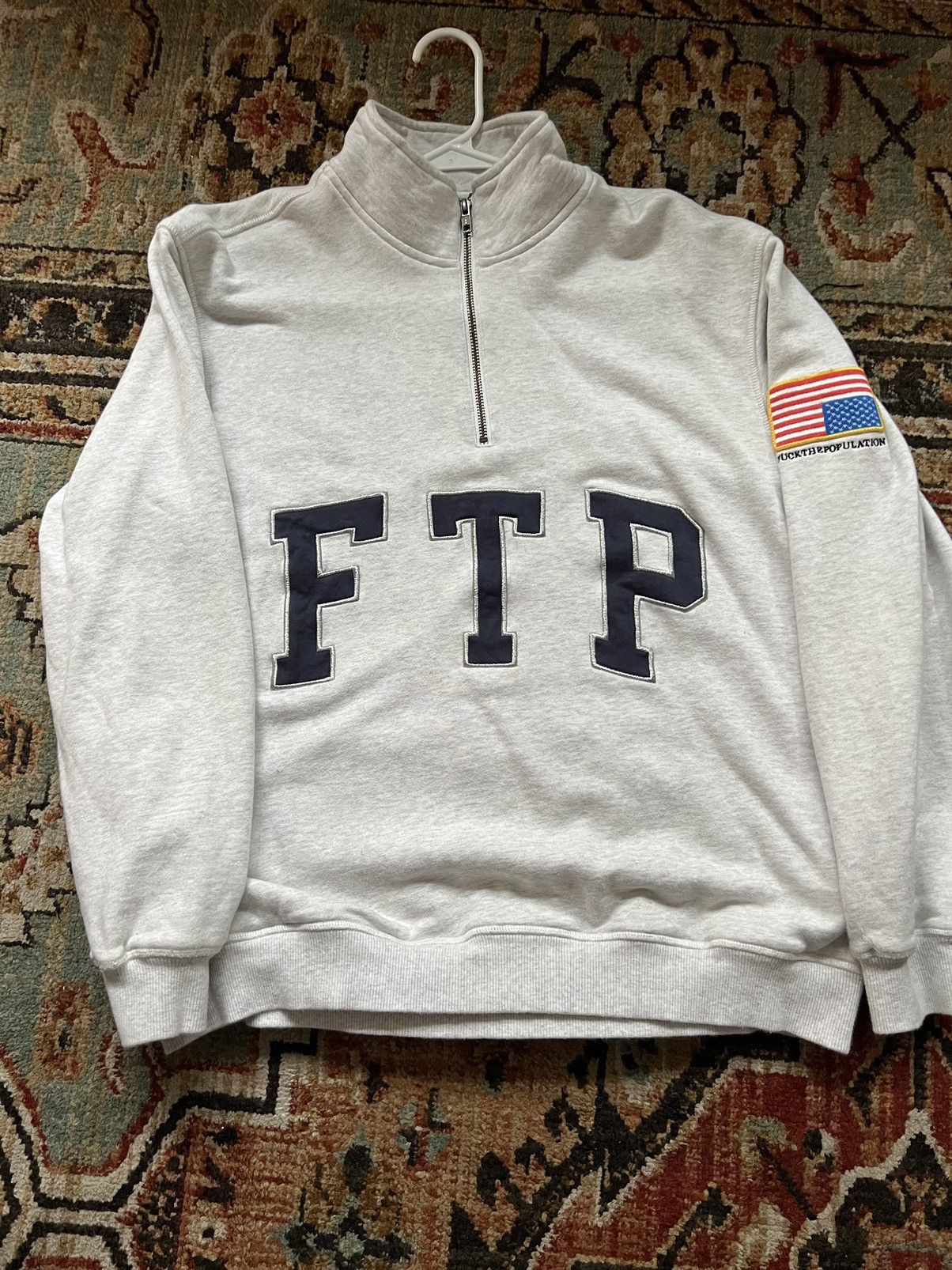 image of Fuck The Population Ftp Arch Logo Quarter Zip in Grey, Men's (Size Large)