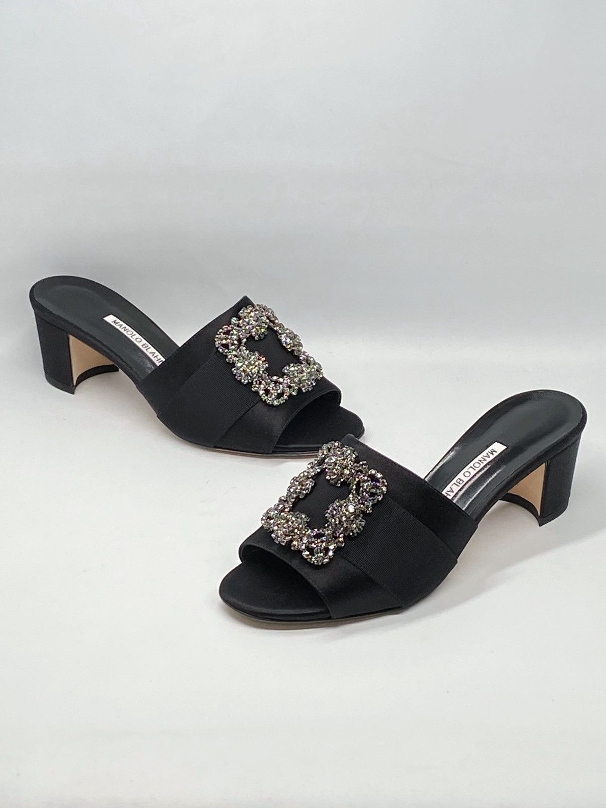 Manolo Blahnik Martanew Embellished Satin Mules size 37.5