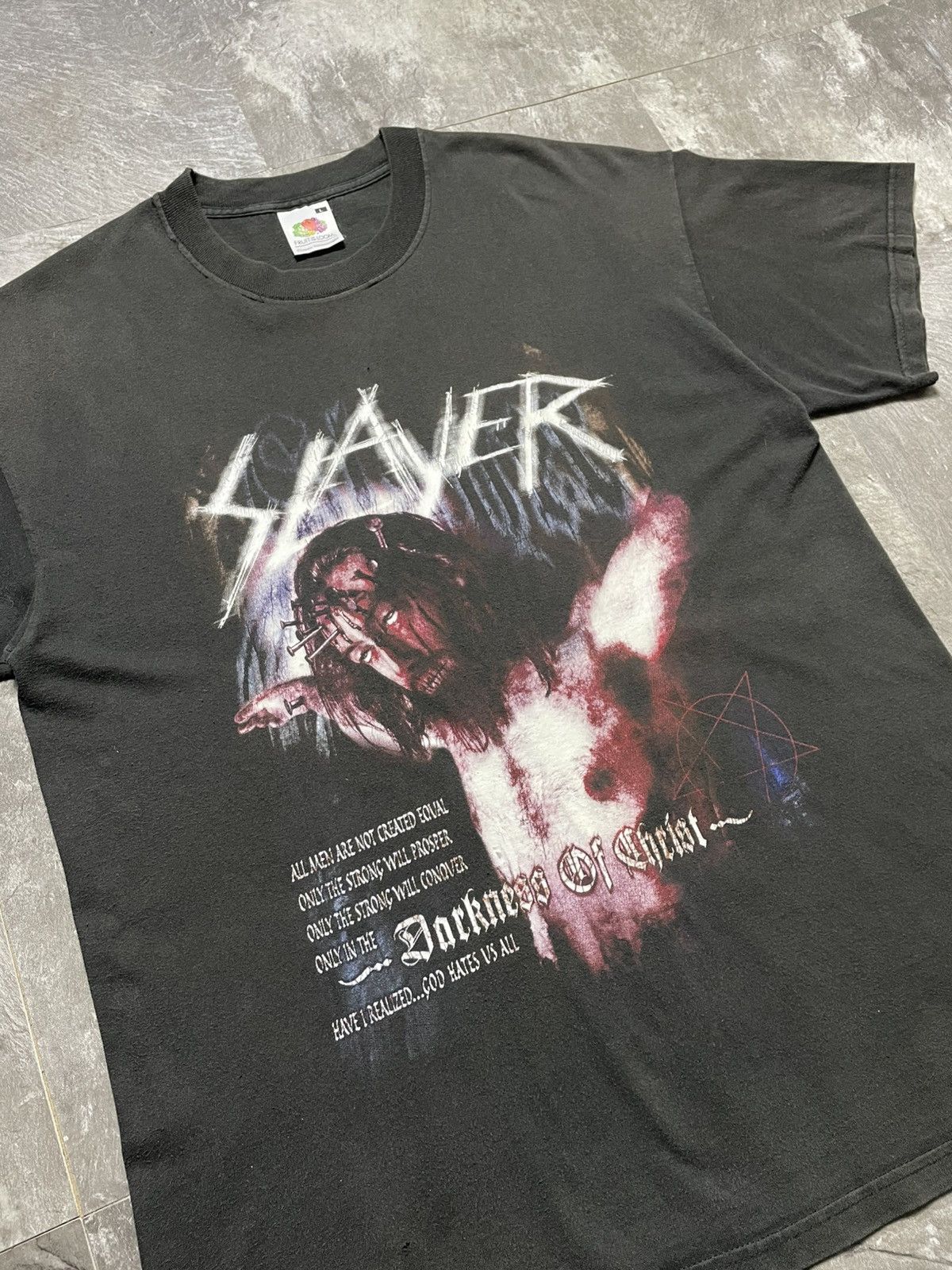 Band Tees Slayer 2002 Darkness Of Chist God Hates Us All Vintage Y2K Size US XL / EU 56 / 4 - 2 Thumbnail
