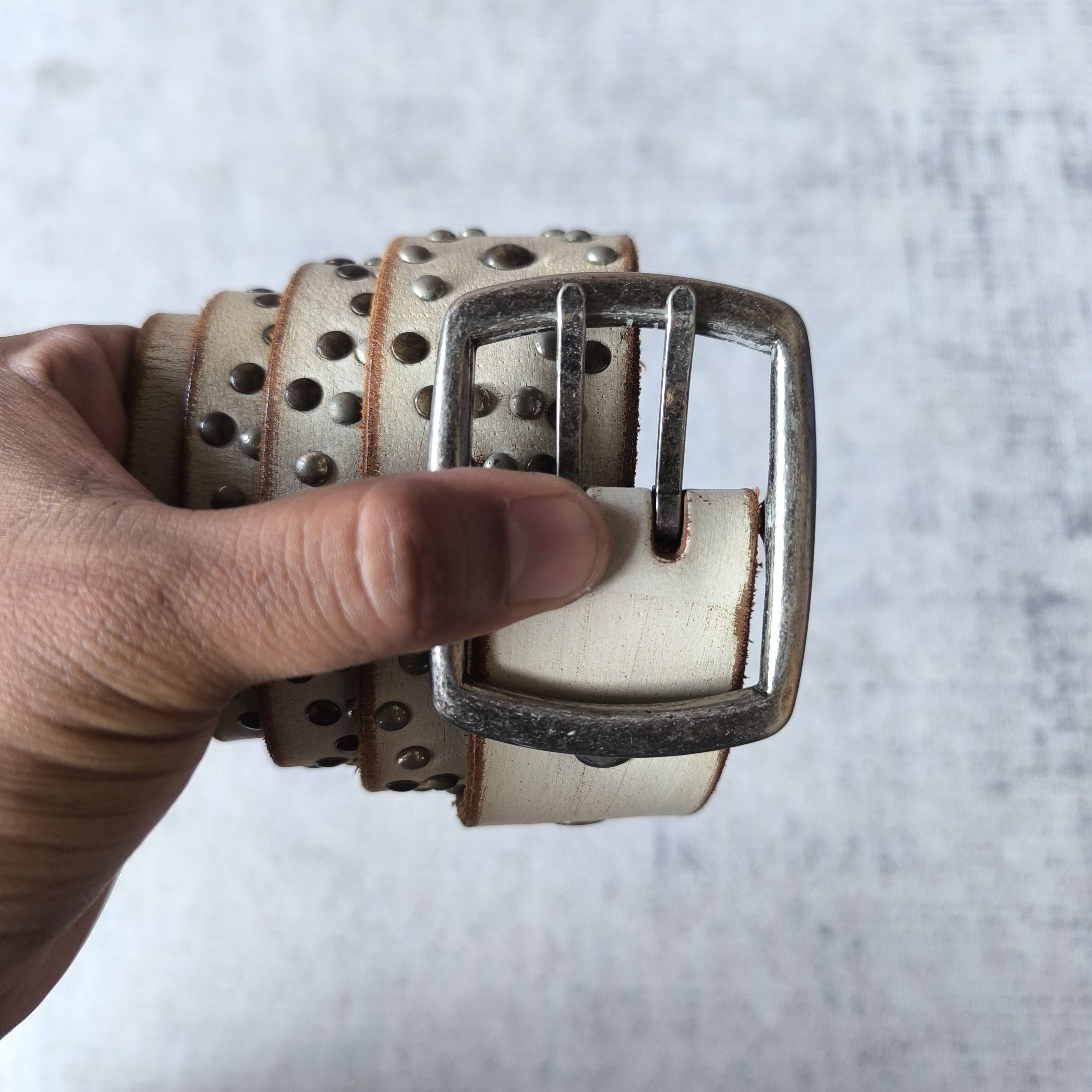 PPFM 💥 Vintage japanese double prong stud punk rock leather belt Size ONE SIZE - 4 Thumbnail