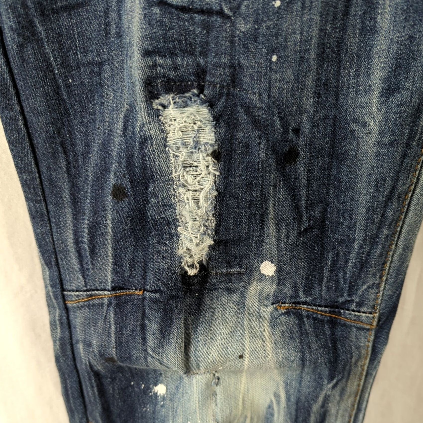 Denime FWRD Denim Jeans Distressed Paint Splattered Regular Fit Men 40X34 Denim Blue Medium Cotton Blend Waist 40 Inseam 34" Tapered Size US 40 / EU 56 - 4 Thumbnail