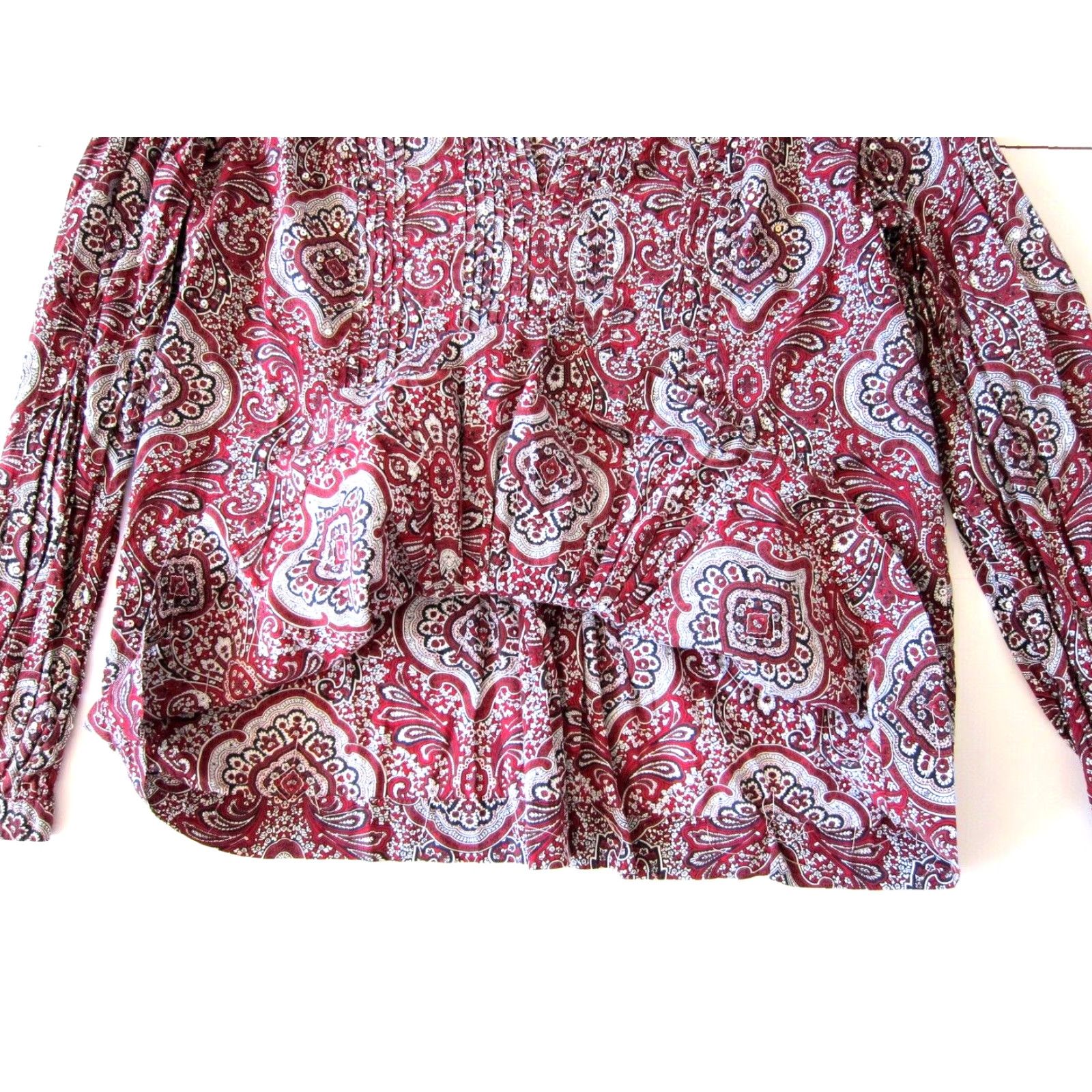 Talbots Talbot's Blouse Tunic V-Neck Long Sleeve 100% Cotton Red Black Paisley Sequin L Womens Size L / US 10 / IT 46 - 6 Thumbnail