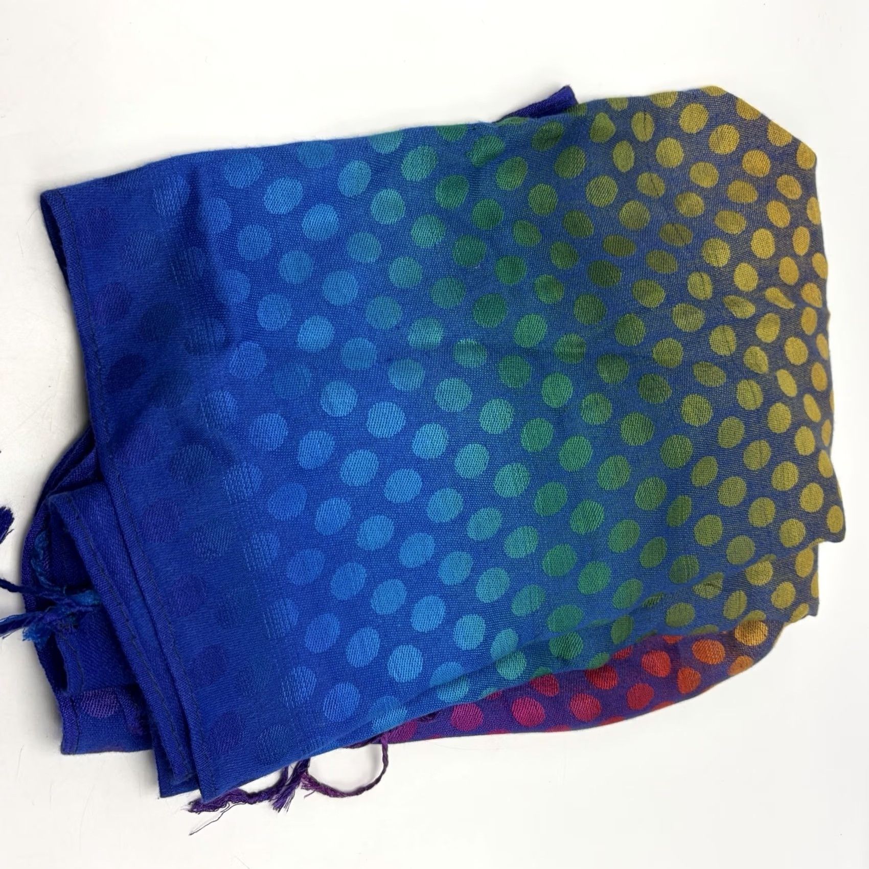 Rainbow Cashmere Scarf 100% Cashmere Polka Dot Rainbow Color Block Blue Read Read Size ONE SIZE - 3 Thumbnail