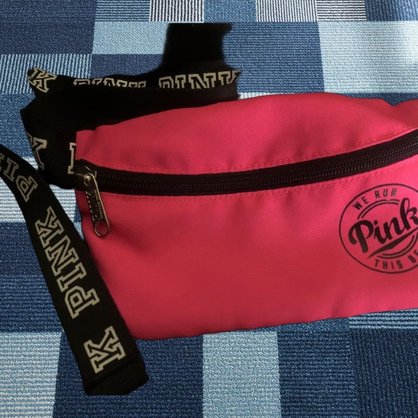 Victoria's Secret VINTAGE Victoria’s Secret PINK Fanny Pack Belt Bag We Run This Beach Small Black Pink Canvas Belt Bag & Fanny Pack Women Boys Girls Size ONE SIZE - 1 Thumbnail