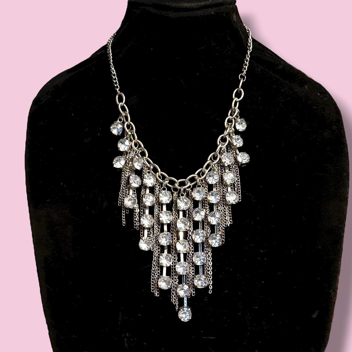 Other Vintage silver tone rhinestone fringe bib necklace Size ONE SIZE - 1 Thumbnail