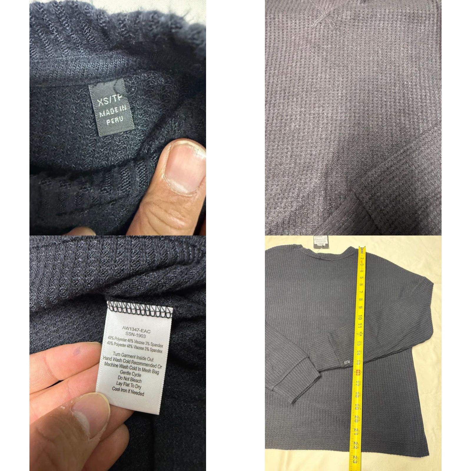 ATM Anthony Thomas Melillo ATM Anthony Thomas Melillo Waffle Knit Lounge Set Black XS - Pants & Top, 2 Piece, Women, Long Sleeve, Drawstring, Casual Winter/Fall Knit Outfit Size XS / US 0-2 / IT 36-38 - 9 Thumbnail