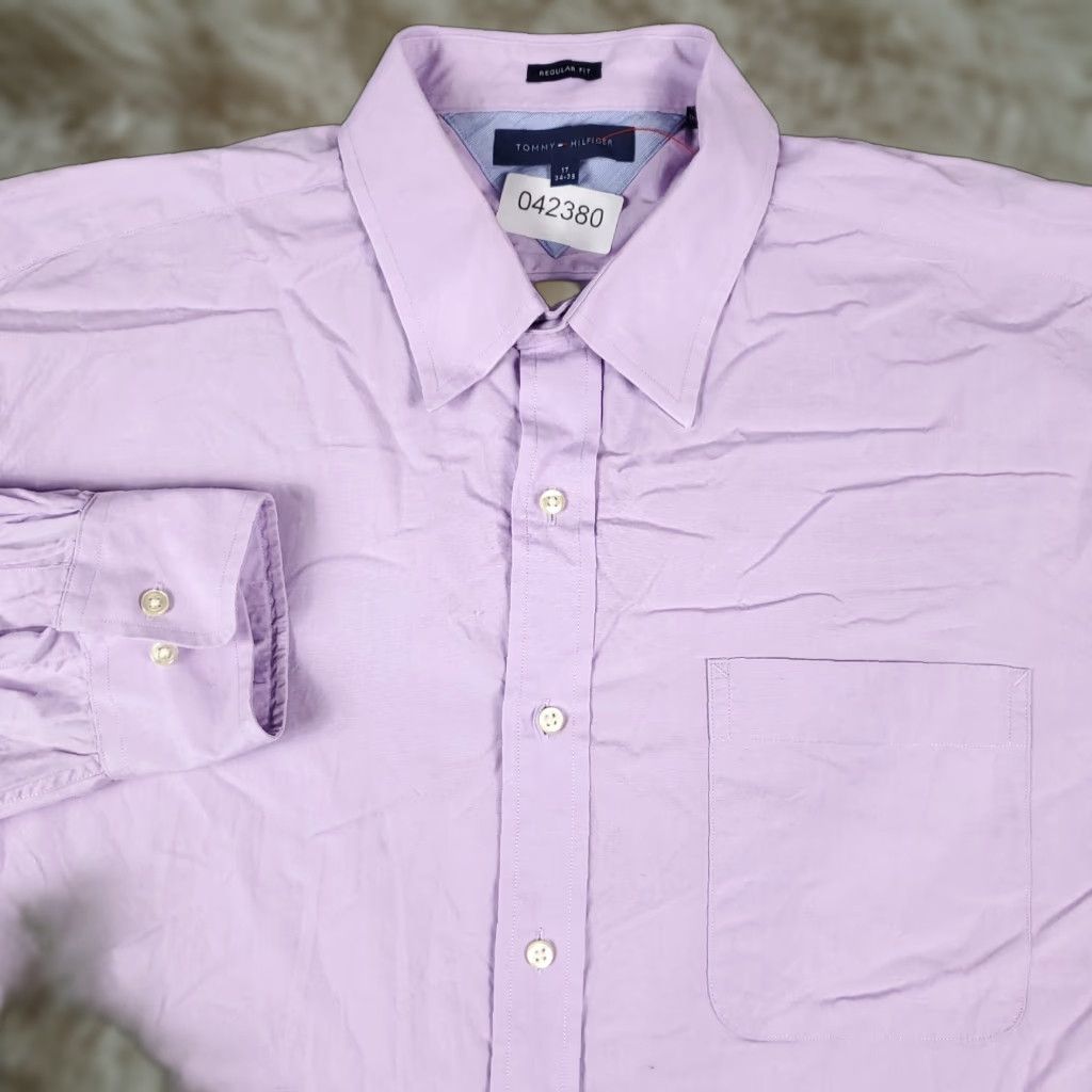 Tommy Hilfiger Tommy Hilfiger Dress Shirt Mens 17 Purple Button-Down Long Sleeve Woven Classic Size 46R - 1 Thumbnail