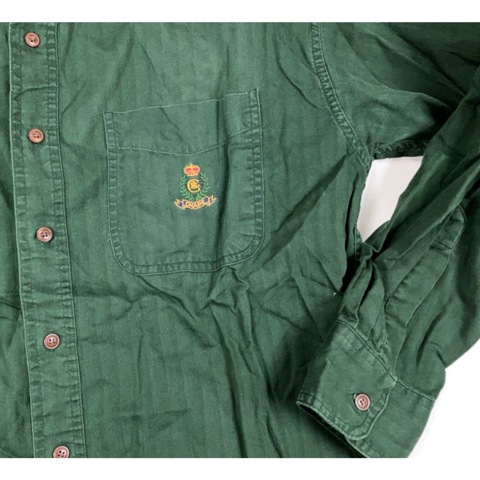Chaps VTG Chaps Ralph Lauren Green Striped Button-Down Shirt Adult Medium Crest Embroidery 90s Mens Shirt Size US M / EU 48-50 / 2 - 5 Thumbnail