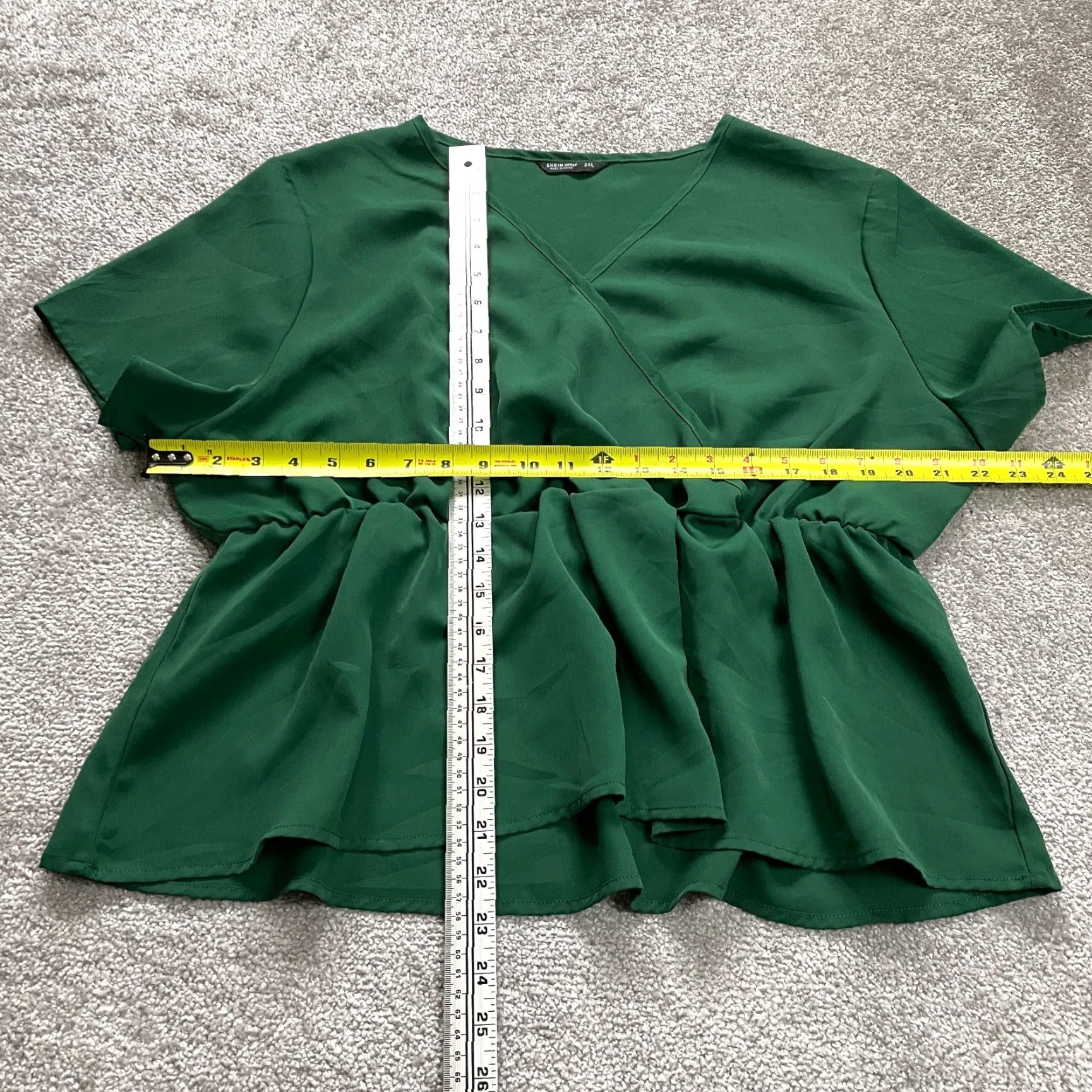 Shein Shein Curve Blouse Womens 2XL Solid Green V-Neck Peplum Chiffon Short Sleeve Top Size XXL / US 16-18 / IT 52-54 - 7 Thumbnail