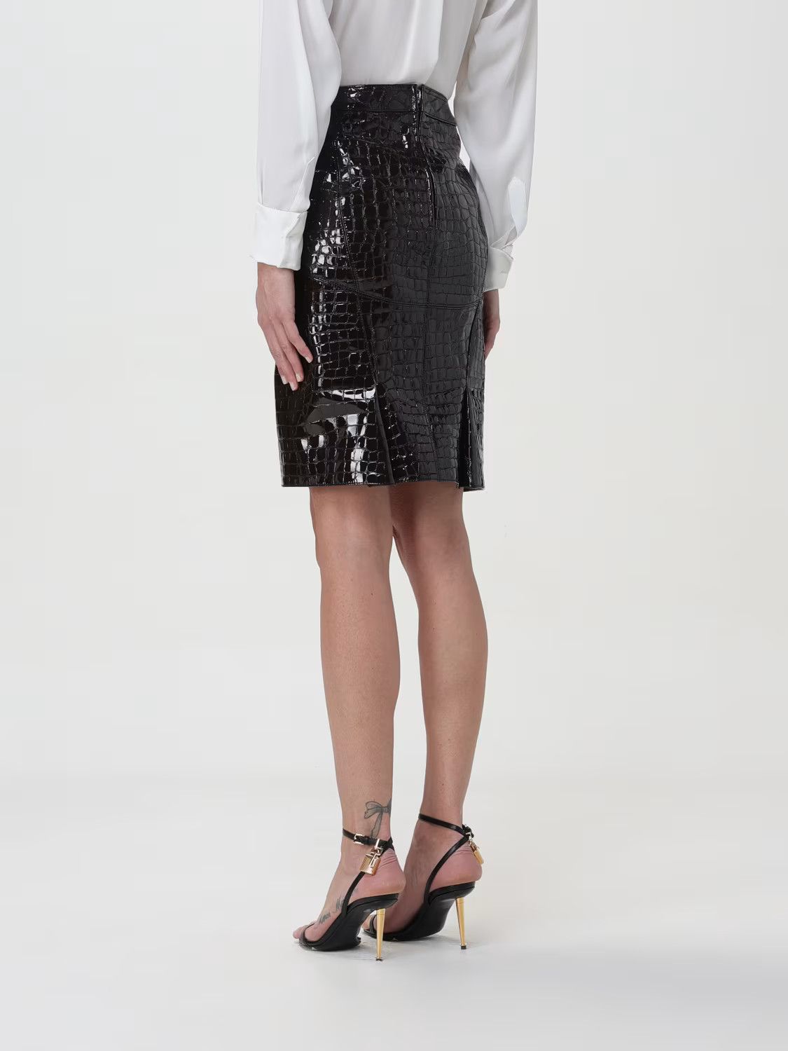 Tom Ford o1w1db10525 GCL871 Crocodile-effect Leather Mini Skirt Black Size 27" / US 4 / IT 40 - 3 Thumbnail