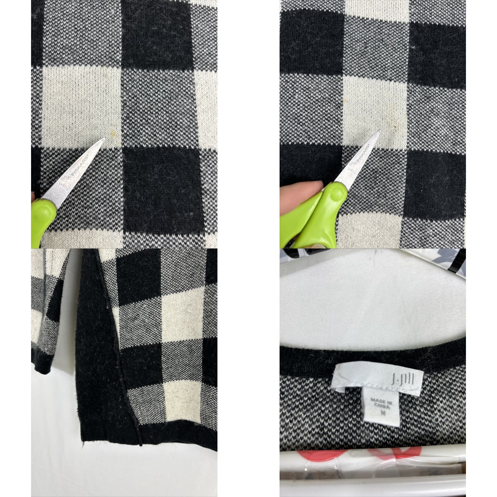 J. Jill J Jill Womens Medium Black White Plaid Pullover Sweater Casual Cotton Wool Nylon Knit M Black Women's Sweater 90s? Size M / US 6-8 / IT 42-44 - 8 Thumbnail