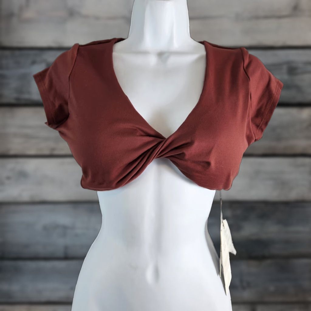 Vintage Bombshell Sportswear Crop Top Womens L Red Rust Twisted Front Short Sleeve Scoop Neck Pullover Activewear Cropped Size L / US 10 / IT 46 - 1 Thumbnail