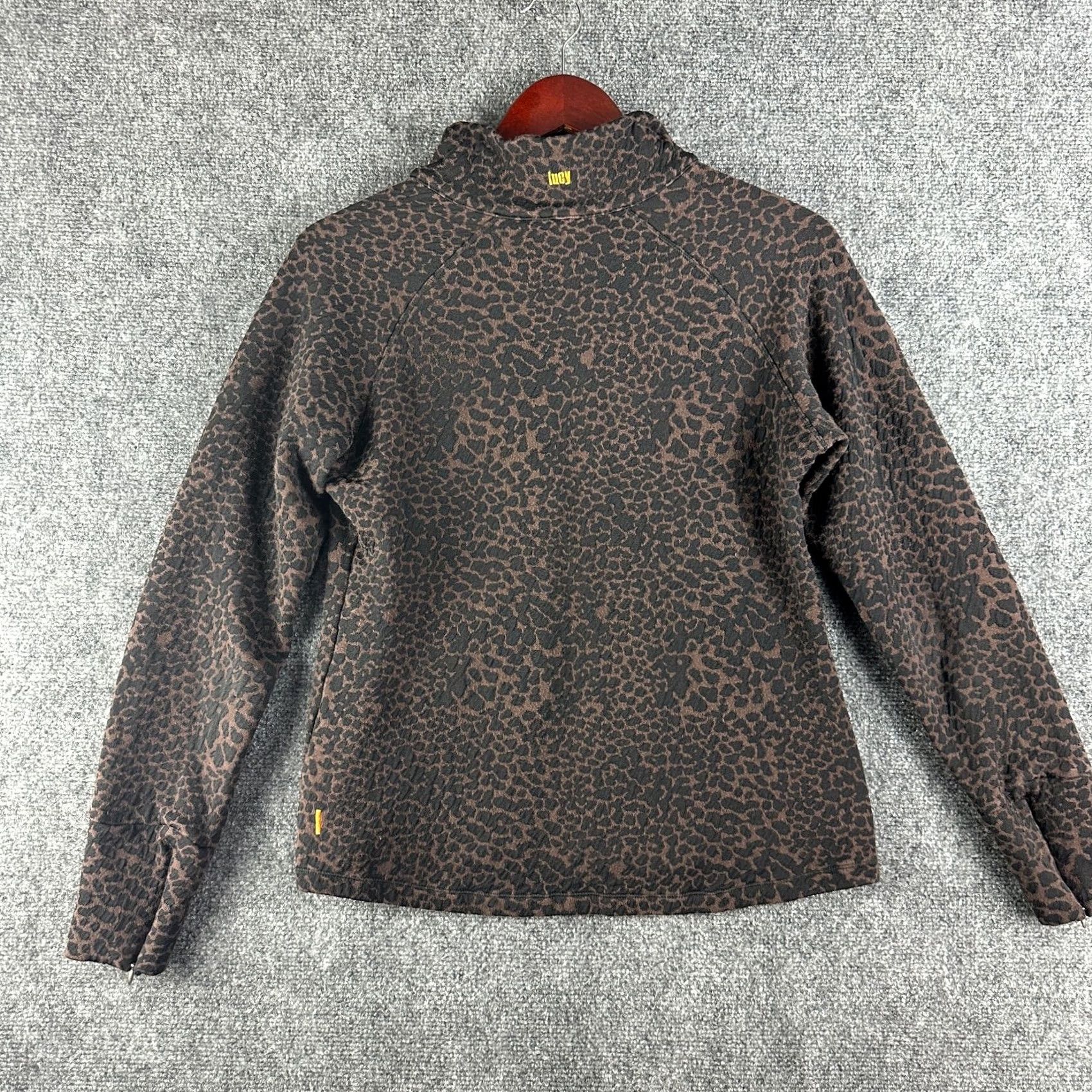 Vintage Lucy Top Womens Medium 1/4 Zip Pullover Zip Sleeve Cuff Brown Animal Print Logo Shirt Womens M Brown Animal Print Lucy Top Size M / US 6-8 / IT 42-44 - 5 Thumbnail