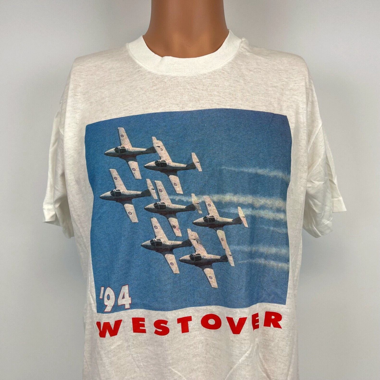 image of Screen Stars Great New England Airshow Westover Thunderbirds Flyover T Shirt VTG 90's 1994 XL in Wh