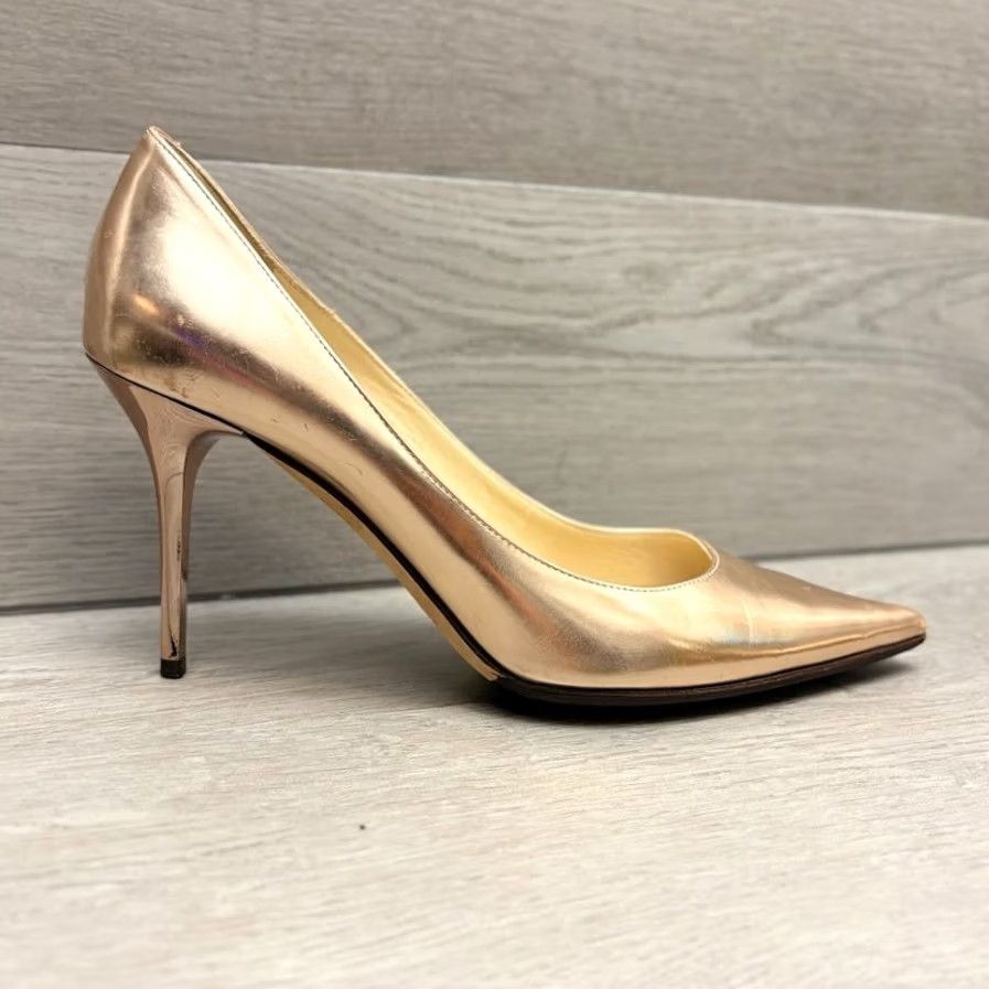 Jimmy Choo Jimmy Choo Pump Heel Stiletto Womens EU 40 Gold Ballet Pink Liquid Mirror Leather Pump Size US 7 / IT 37 - 2 Thumbnail
