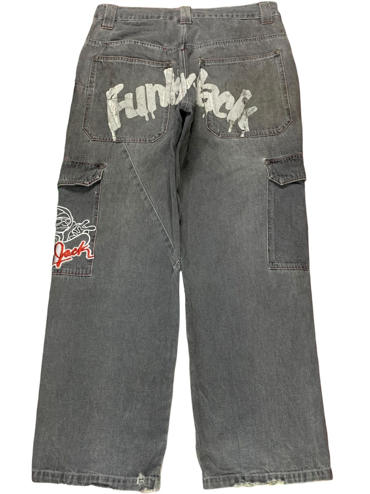 Japanese Brand Vintage Funky Jack Baggy Cargo Graffiti Skater Jeans Size US 32 / EU 48 - 2 Thumbnail