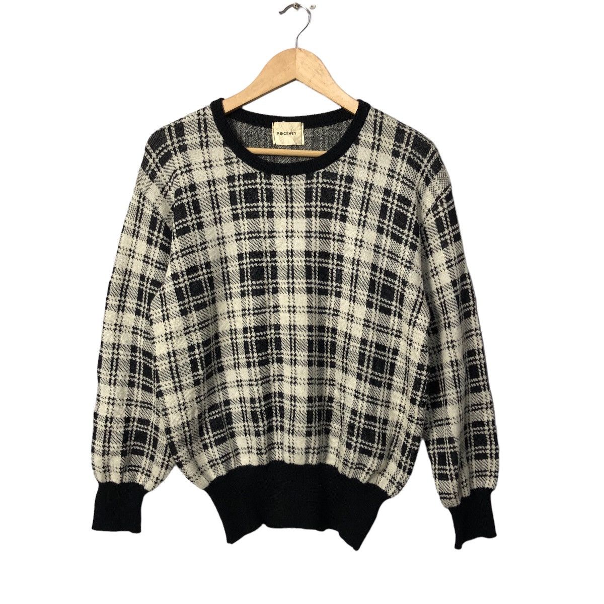 image of Aran Isles Knitwear x Coloured Cable Knit Sweater Vintage Fockney Plaid Fullprint Knitwear Sweater 