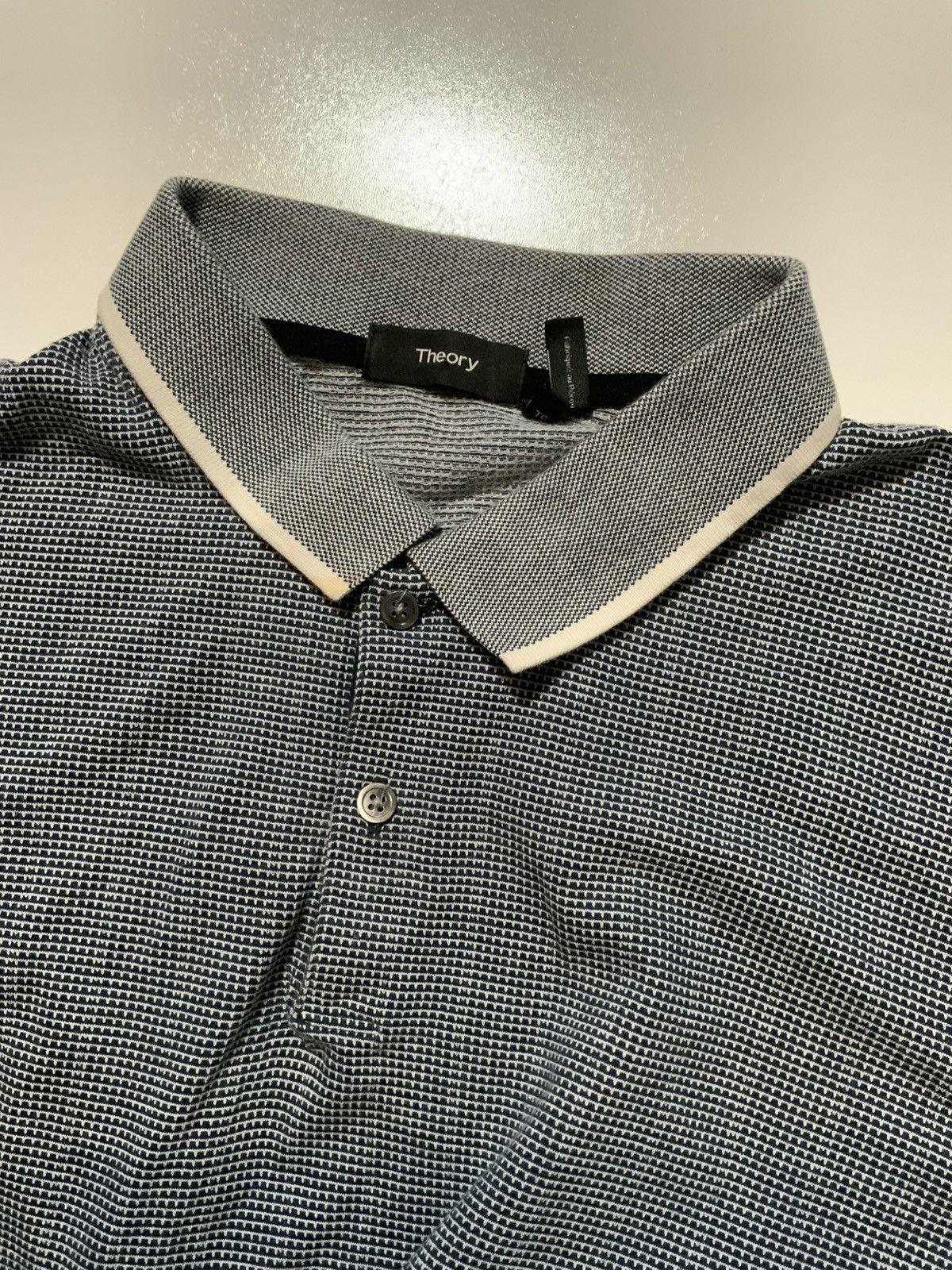 Theory $129 Theory Jacquard Band Ticking Short Sleeve Polo Shirt Size US XL / EU 56 / 4 - 7 Thumbnail