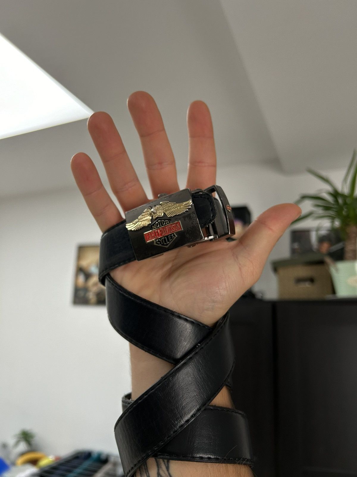 Harley Davidson × Vintage 1989 Harley Davidson Metal Buckle Leather Belt Size ONE SIZE - 1 Thumbnail