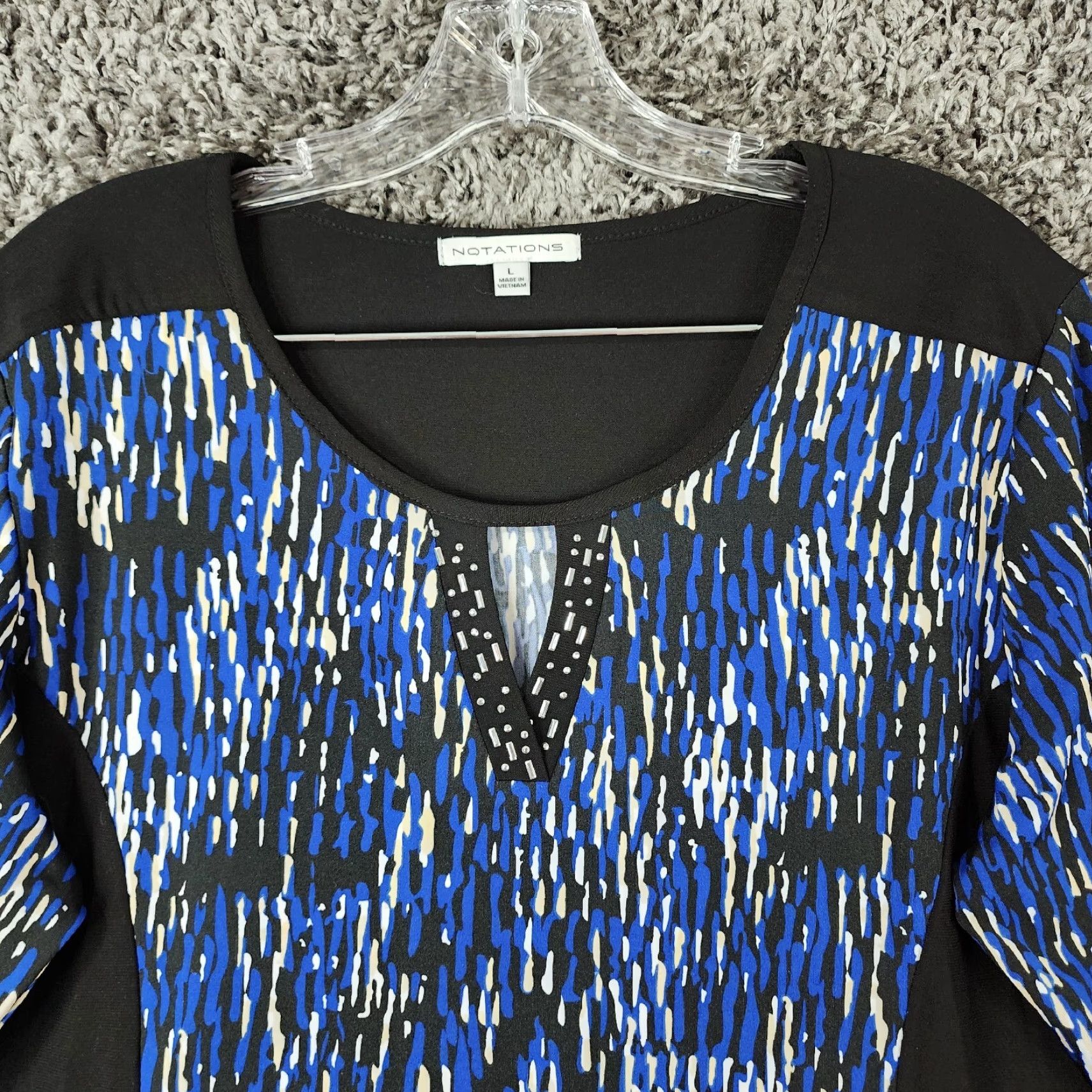 Vintage VINTAGE Notations? Wait, not vintage—Just Notations Women’s Blue Black Long Sleeve Pullover Blouse Size L Size L / US 10 / IT 46 - 3 Thumbnail