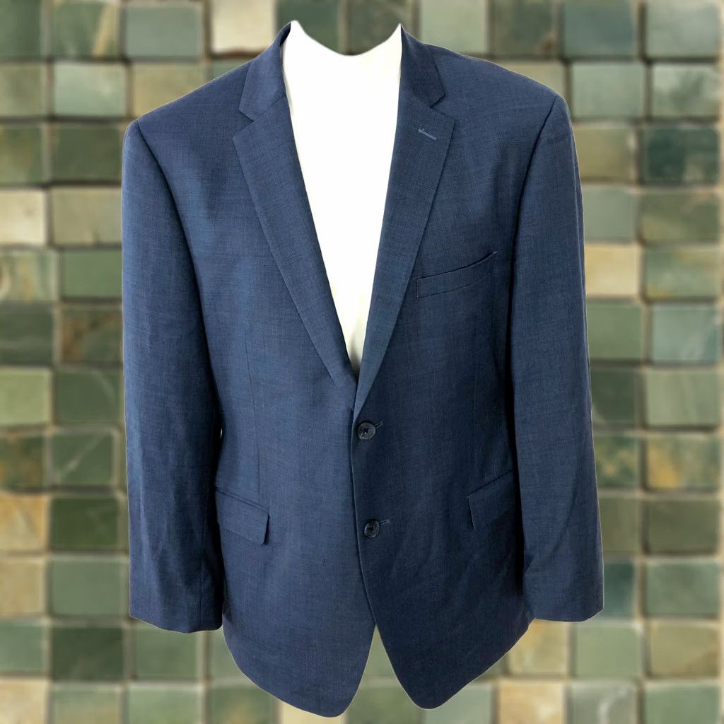 Vintage Penguin By Munsingwear Blazer Wool Blend 44R Blue Notch Lapel Double-Vented Regular Single-Breasted 2-Button Mens Jacket Coat Suit Blazer Vintage No Size 44R - 1 Thumbnail