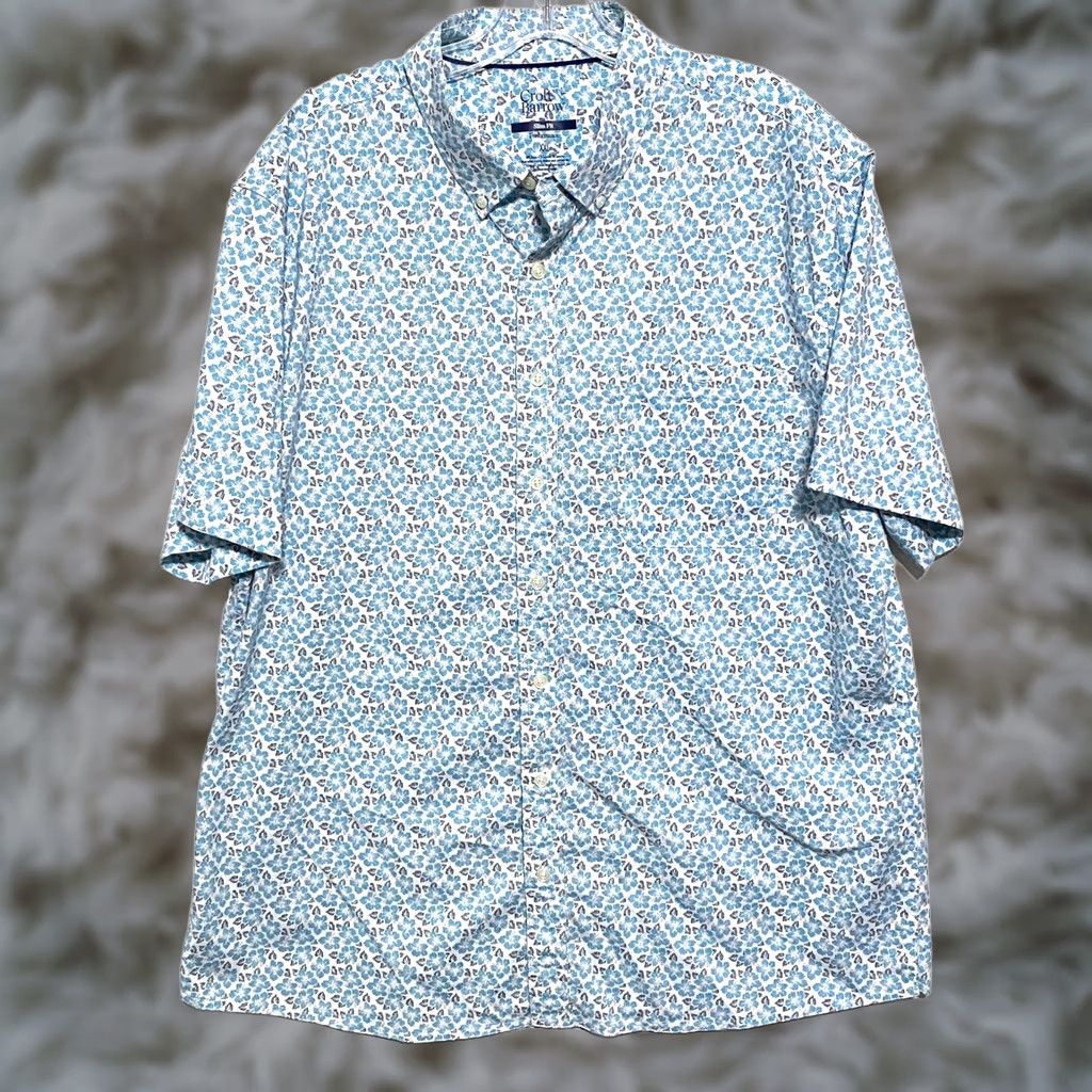 Croft & Barrow VINTAGE Croft&Barrow Slim Fit Performance Button Shirt Mens 2XL Floral Tropical Vacation Beach Casual Travel Wedding Short Sleeve Mens Shirt Size US XXL / EU 58 / 5 - 1 Thumbnail