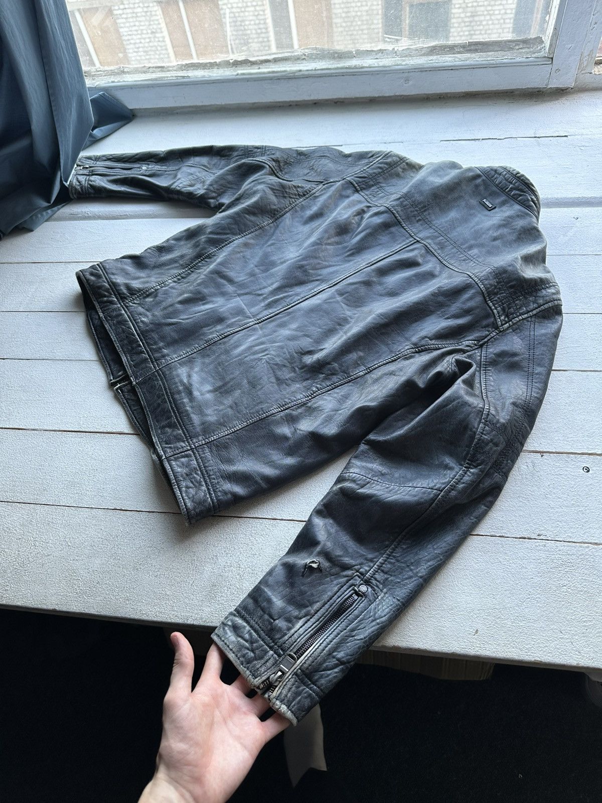 Other 🚨VNTG LEATHER JACKET AVANT GARDE ASYMMETRICAL BLACK MOTO Size US L / EU 52-54 / 3 - 13 Thumbnail