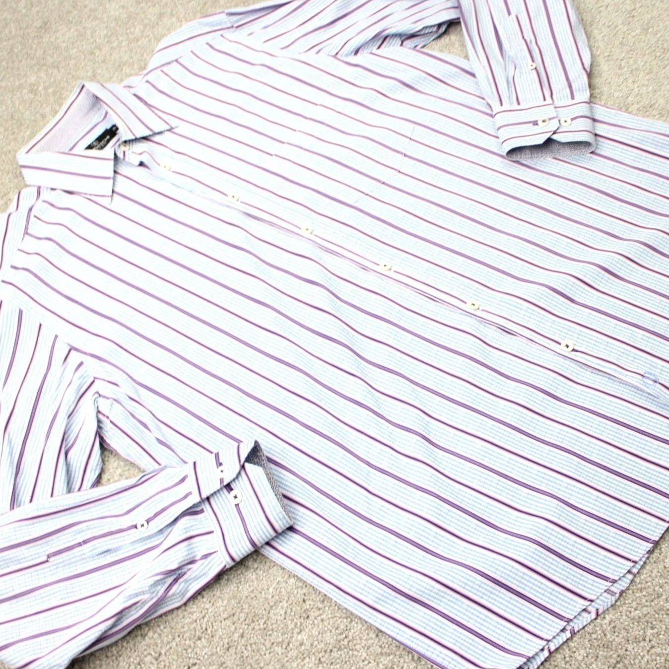 BUGATCHI Bugatchi Uomo Shirt Mens XL Blue/Pink/Purple Striped Cotton Long Sleeve Button-Up Size US XL / EU 56 / 4 - 5 Thumbnail