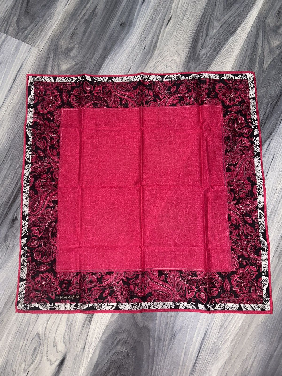 Yves Saint Laurent Vintage YSL Pink & Black Paisley Pattern Cotton Handkerchief Size ONE SIZE - 10 Thumbnail