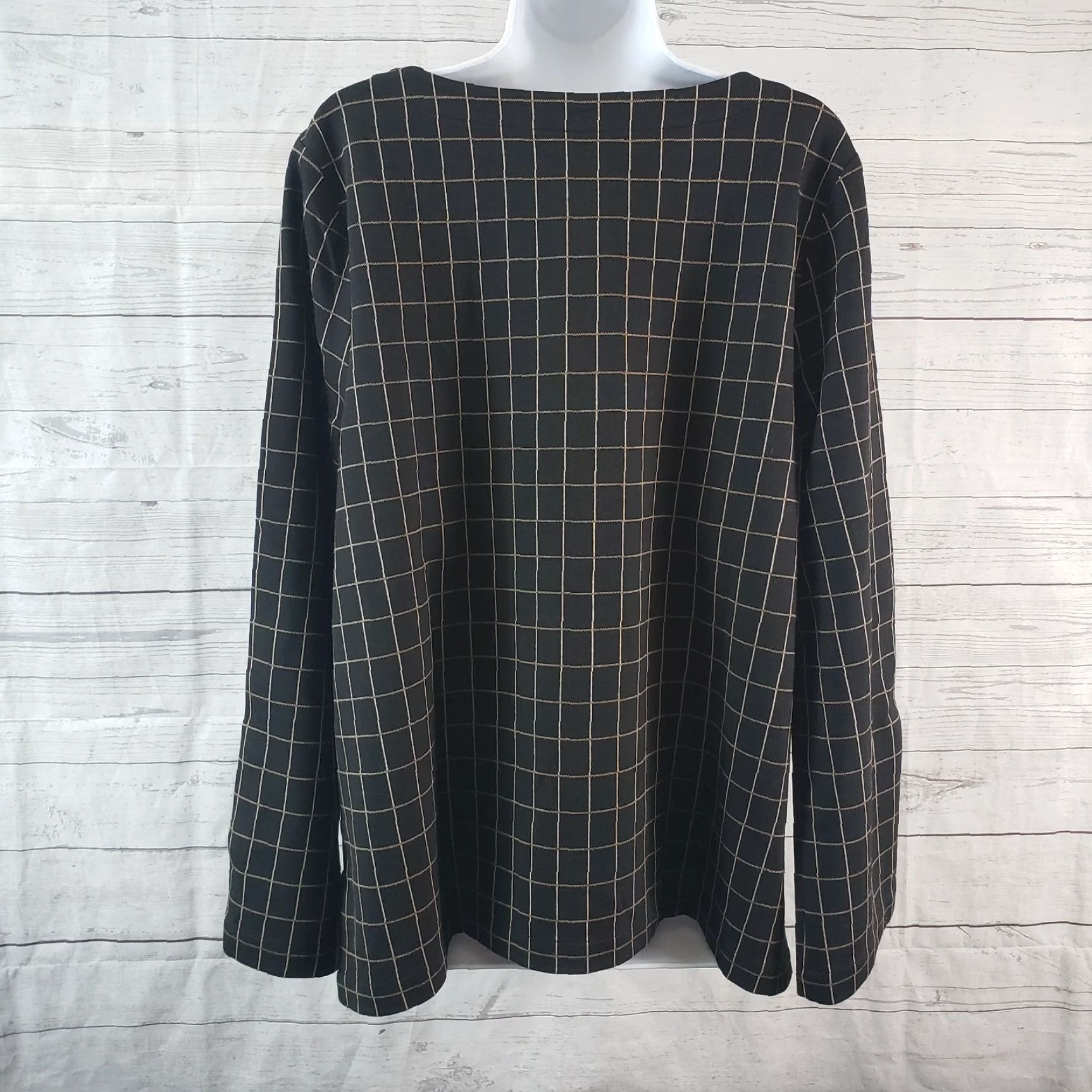 J. Jill J. Jill Blouse Shirt Womens Ponte Knit Top XL Black Windowpane Long Sleeve Size XL / US 12-14 / IT 48-50 - 4 Thumbnail