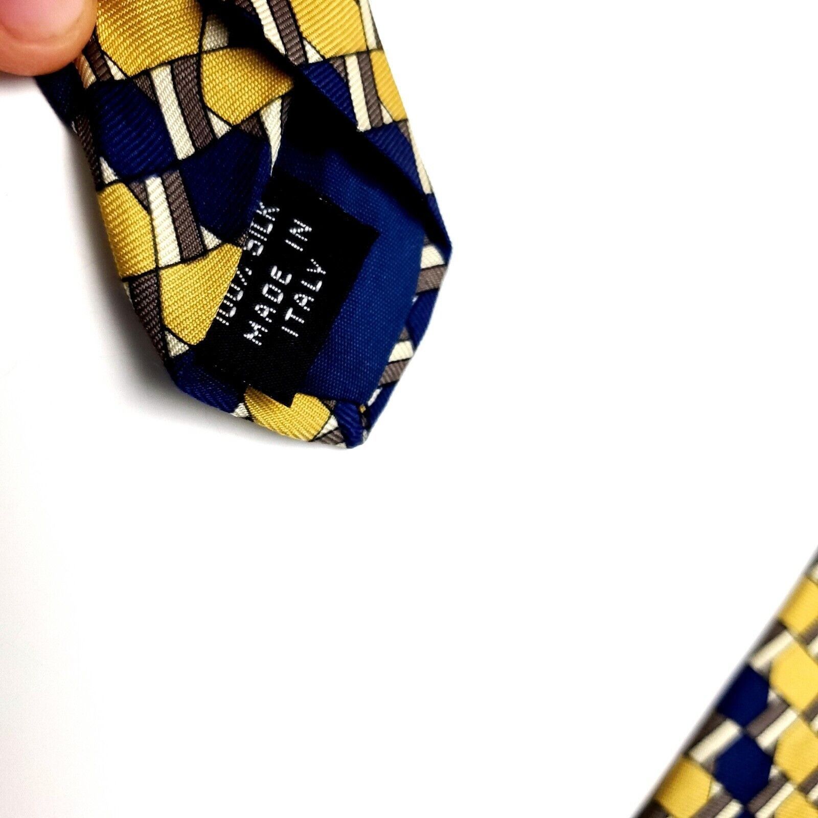 Kenneth Cole Kenneth Cole Silk Tie Yellow Blue Geometric Print Wide Size ONE SIZE - 4 Thumbnail